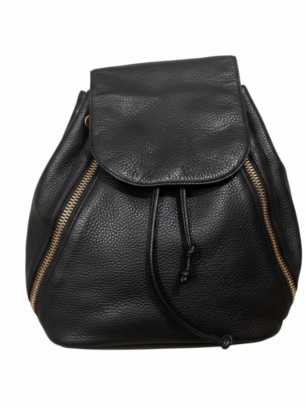 Rebecca Minkoff Black Leather Drawstring Backpack with Gold Zips